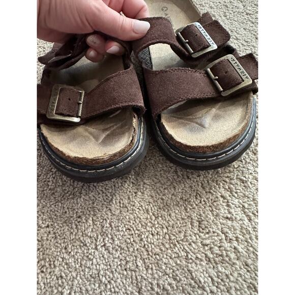 Airwalk Double Strap Brown Leather Sandals w/ Buckles Men's Size 7 Cork Footbed - Picture 4 of 11